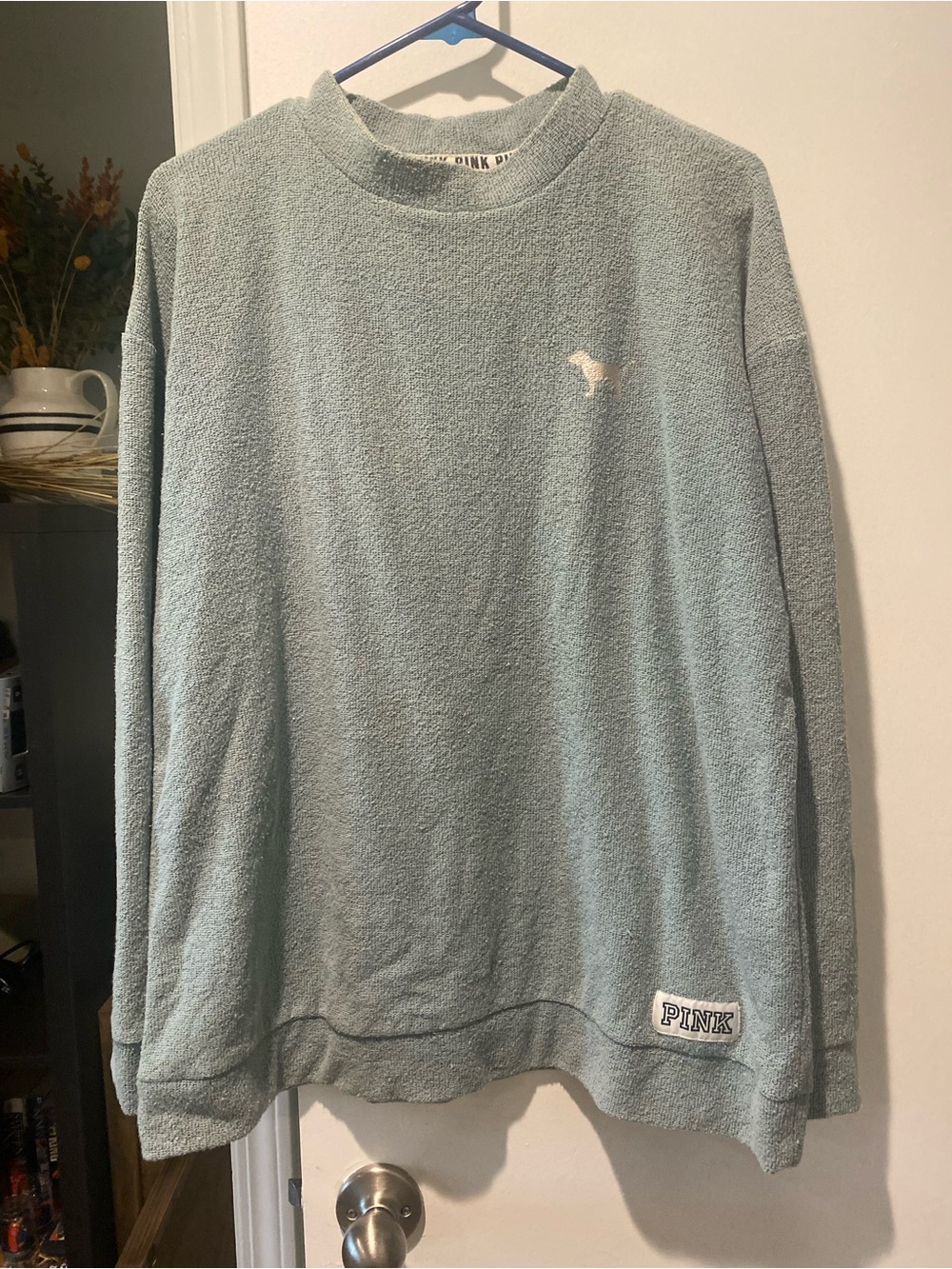 PINK Victoria's Secret Women’s Gray-Blue Terry Crewneck Pullover Sweatshirt